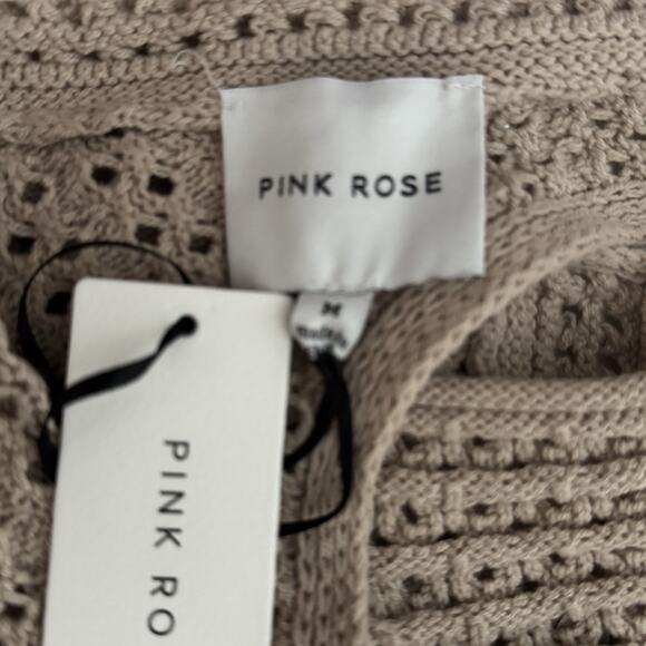 Pink Rose Sweater Womens Medium Cream Open Crochet Neutral Bohemain Peasant - Picture 6 of 10